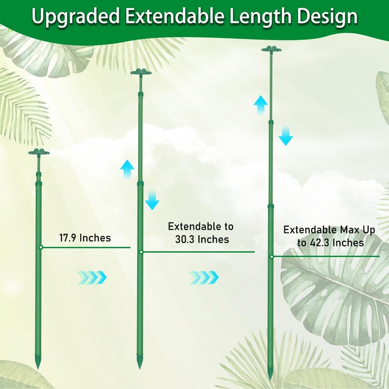 BOVITRO Extendable Plant Stakes, Length Scalable from 17.9IN to 42.3IN Plant Support Stake, Orchid Sticks with Clips for Indoor Outdoor,Garden Stakes for Plant,Tomato,Vegetables,Monstera,Vine - 3Pack - Image 3